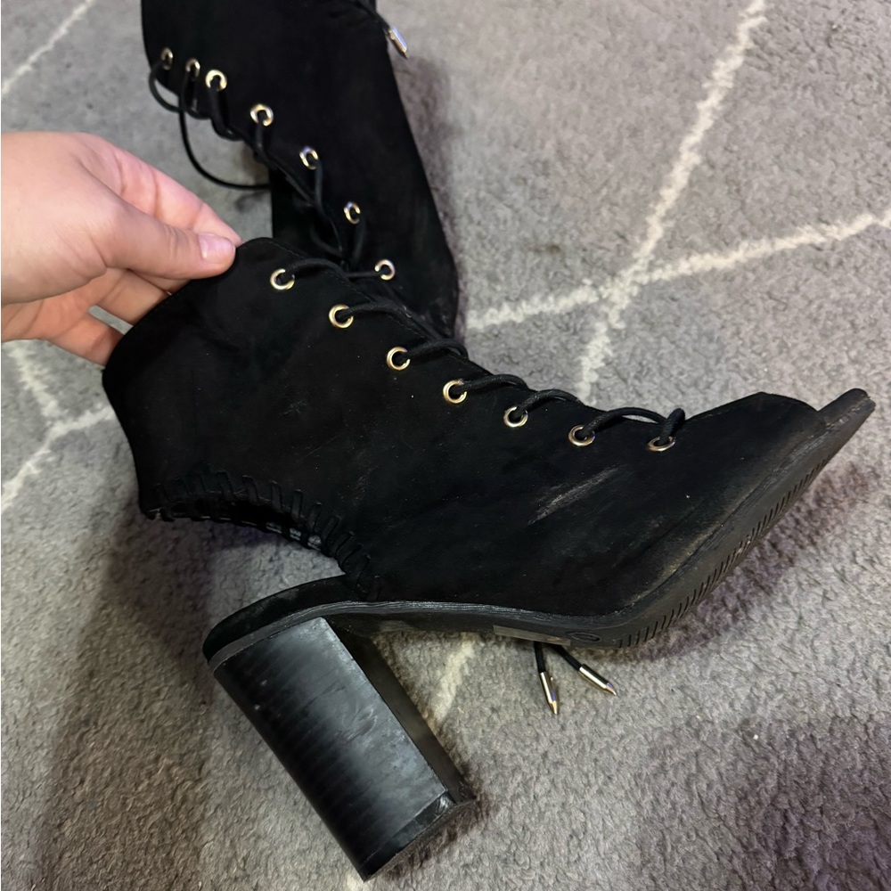 Charlotte Russe Black Heeled Lace-Up Boots
